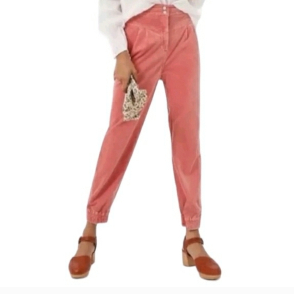 Anthropologie Womens Velvet Corduroy Kalea Joggers Ankle Pants Size S Peach Pink